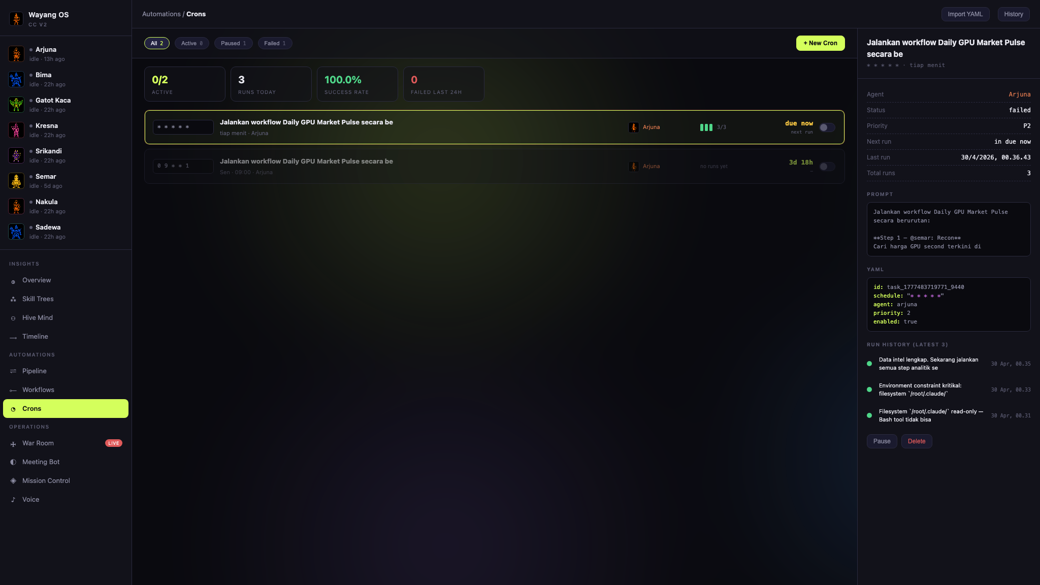 Crons dashboard